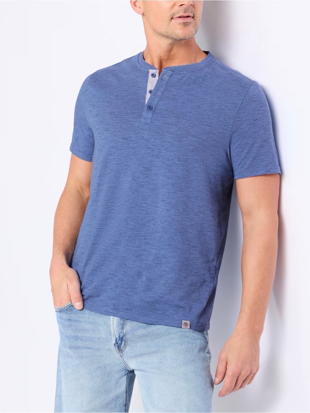 Flag & Anthem Hudson SS Striped Space Dye Henley Blue Medium NWT STITCH FIX